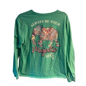 Benny & Belle Women Large Teal Mint Green‎ Long Sleeve Shirt  Majestic Elephant